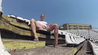 Taking the masturbation to a new challenge,soccer stadium .