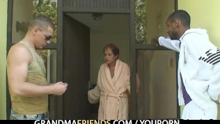 Two dudes invited for 3some with oldie