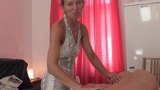 70 years old masseuse takes it from behind