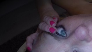 Dutch girl gets an eye facial cum in both eyes
