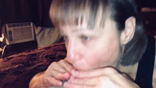 Mature cougar wife sucking off young man again. Cums hard in her mouth